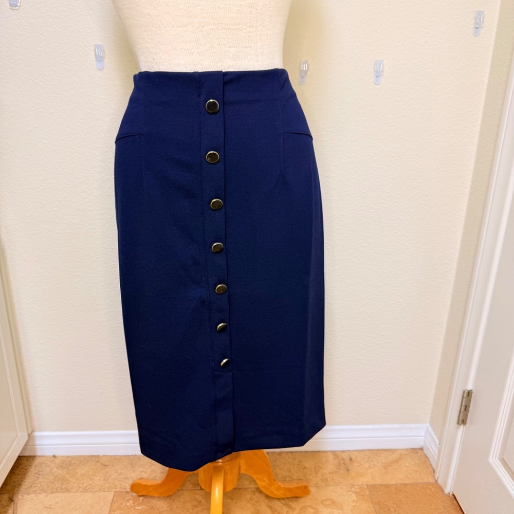 NYCC New York Clothing Co. Navy Stretch Button-Front Pencil Skirt Midi‎ M